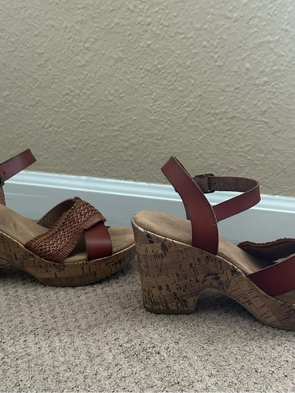 Maurices Tan/Brown Woven Leather Wedge Sandals